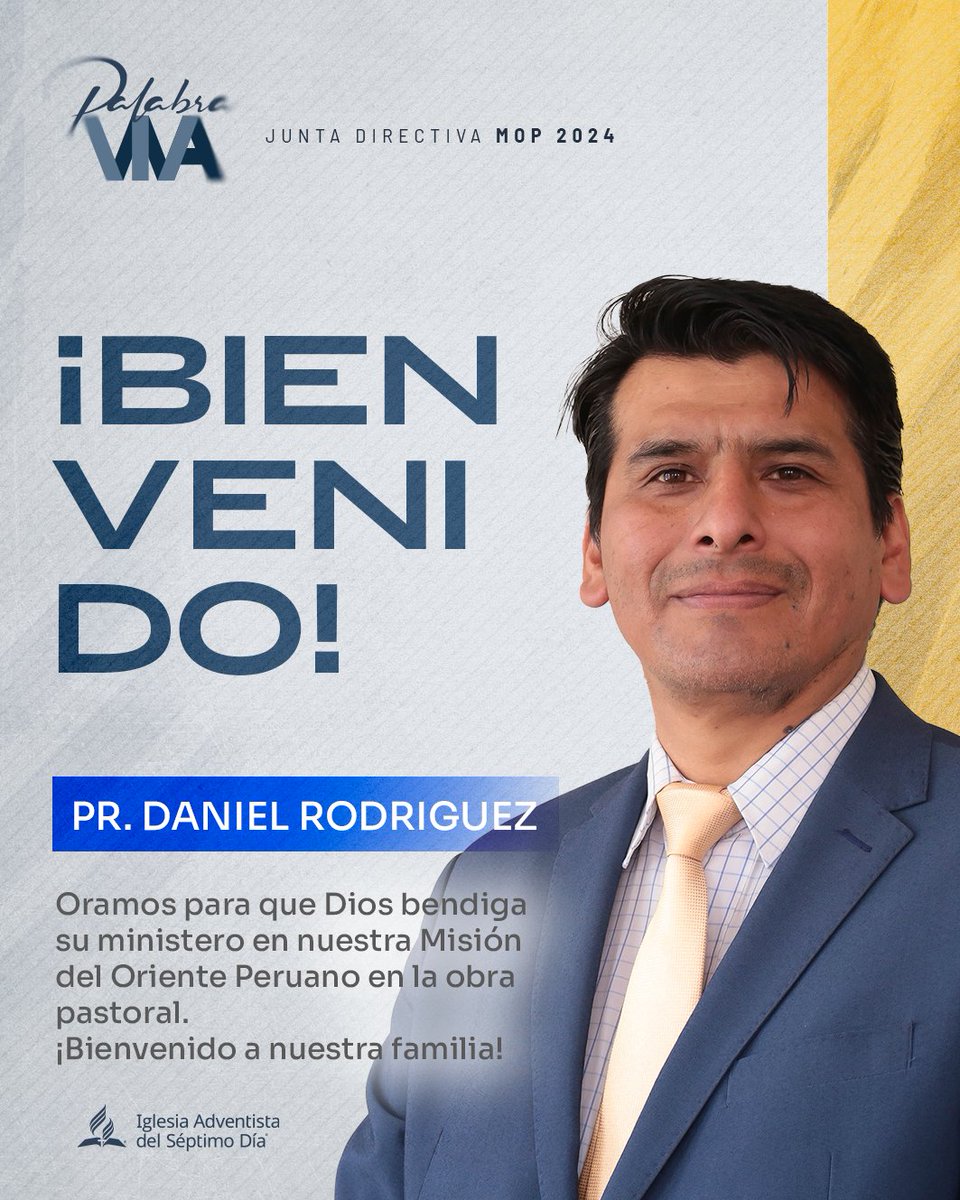 😀Con mucho gozo y gratitud, le damos la bienvenida al Pr. Daniel Rodriguez🙏, quien se une al equipo de pastores distritales de nuestra Misión del Oriente Peruano.

Oramos por su ministerio.
¡Bienvenido a casa, Pastor Daniel! 👏👏👏
#mop
Adventistas del Séptimo Día - UPS