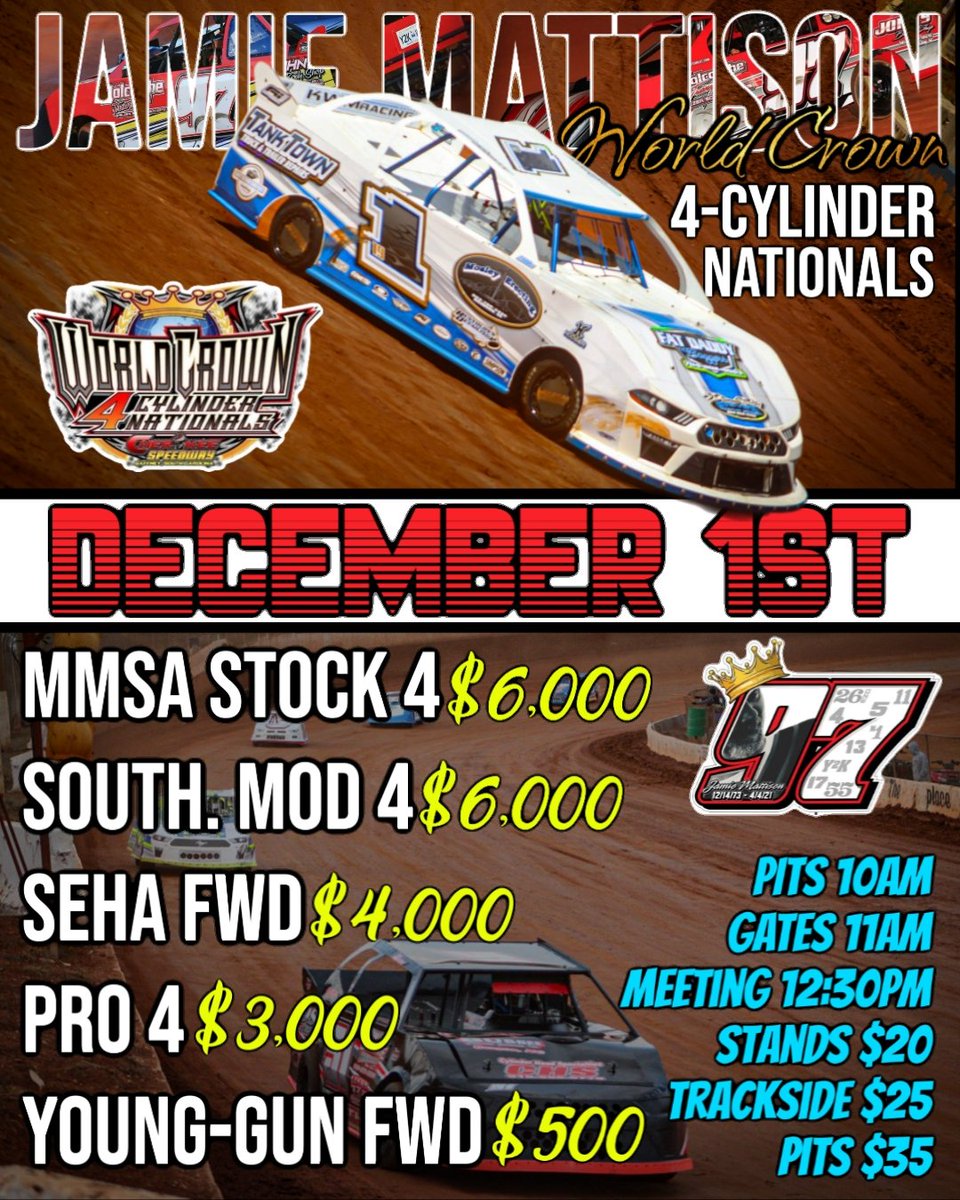Cherokee Speedway (@cherokee_dirtsc) on Twitter photo ๐ ๐๐๐๐๐ ๐๐๐๐๐ ๐-๐๐๐๐๐๐๐๐ ๐๐๐๐ ๐
We hope everyone has had an amazing turkey day with family & friends! Now that the turkey has been fried & stuffing has been consumed, it's time to go racing! We hope you're just as excited as we are for the World Crown! ๐ ๐๐๐๐๐ ๐๐๐๐๐ ๐-๐๐๐๐๐๐๐๐ ๐๐๐๐ ๐
We hope everyone has had an amazing turkey day with family & friends! Now that the turkey has been fried & stuffing has been consumed, it's time to go racing! We hope you're just as excited as we are for the World Crown!