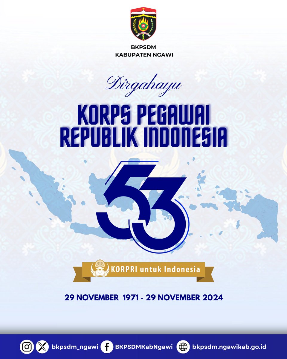 Dirgahayu Korps Pegawai Republik Indonesia. 53 Tahun, KORPRI untuk Indonesia 🇮🇩🇮🇩🫡🫡

<a href="/ngawikab_/">Pemerintah Kabupaten Ngawi</a>

#korpriday
#53th
#korpri
#korpriuntukindonesia
#pemkabngawi
#ngawiramah
#makintopmarkotop
#nengngawiae
#ngawingangeni
#bkpsdmngawi
#asnngawi
#asnberakhlak
#banggamelayanibangsa