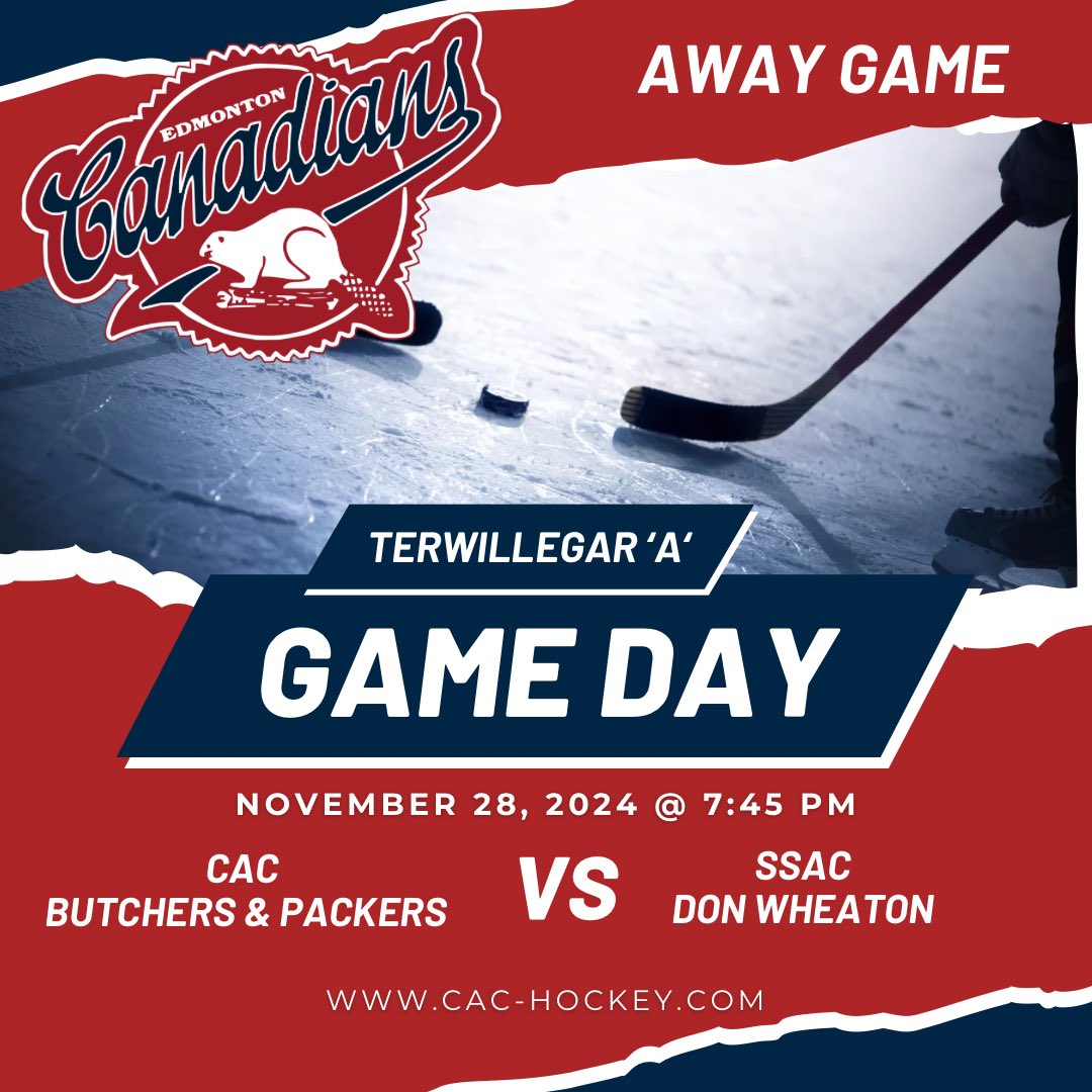🚨GAME DAY! 🚨 

Tonight, the CAC U18 Butchers and Packers go head-to-head against <a href="/SSAC_U18AA_DW/">SSAC Don Wheaton U18AA</a> 
Come make some noise for our boys! 📣🏒🥅🙌

⏰ 7:45 p.m.
🆚 SSAC Don Wheaton
📍 Terwillegar Rec Centre Arena A

#cacproud #aehl #gameday