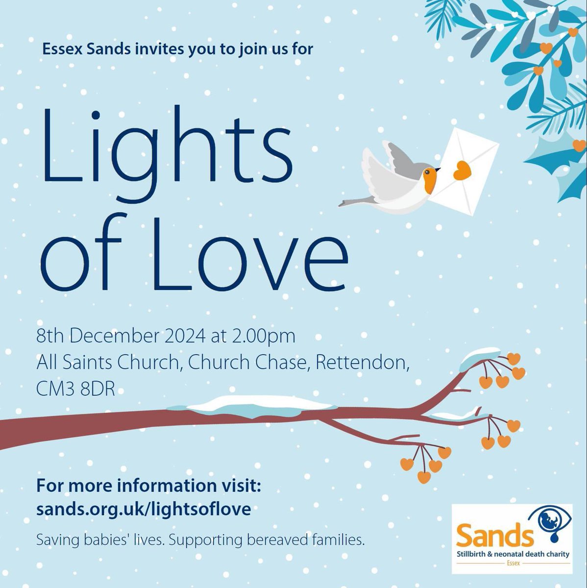 EssexSands's tweet photo. Not long to go till our 🕯Lights of Love🕯 service. Please join us!

❤️SUNDAY 8th DECEMBER at 2pm
❤️All Saints Church, Rettendon

#LightsofLove https://t.co/uOtsd3Ig5F