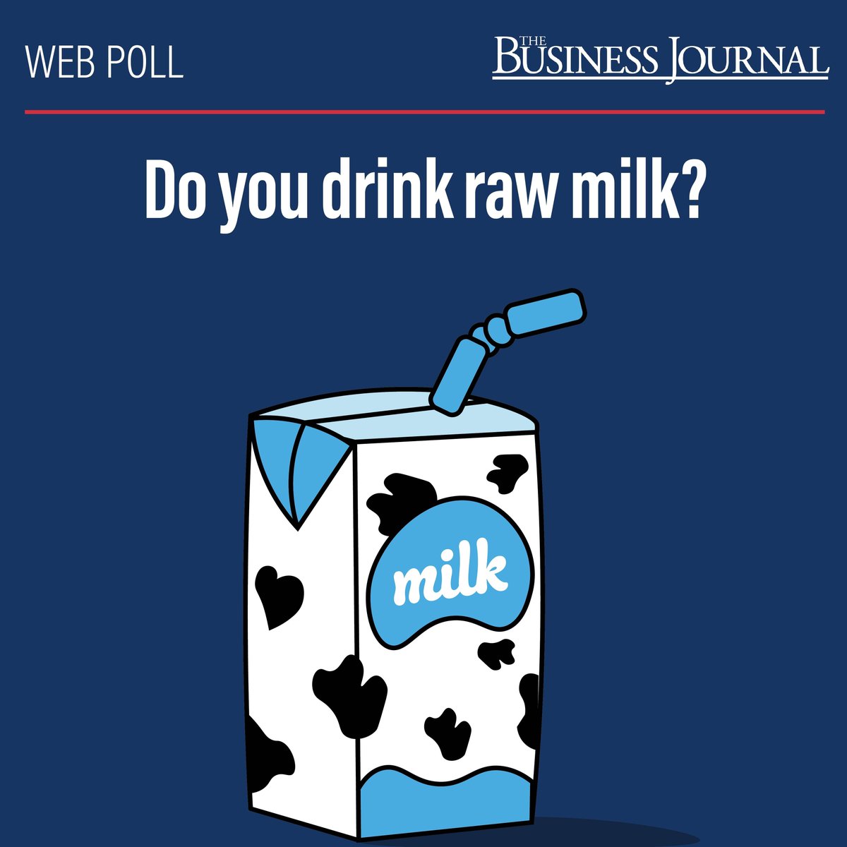 TBJFresno's tweet image. ‼️ It&apos;s Thursday! Also known as Web poll day! Do you drink raw milk? Let us know by clicking the link in our bio 🔗

Results of this web poll will be in our Friday December 6th edition of The Business Journal. 📰 

#webpoll #poll #vote #milk #fresno #tbj #thebusinessjournal