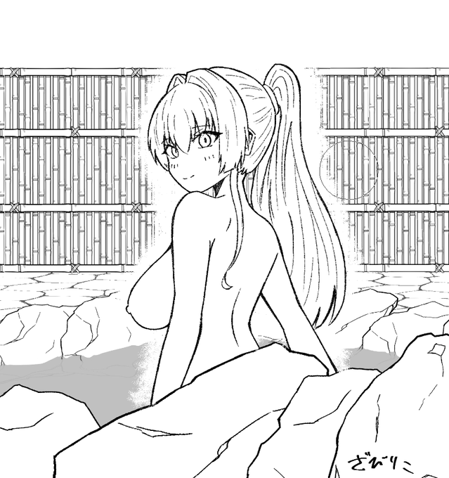 朝活!温泉に入る大和のエロ描いてるんだ(*^〇^*) 