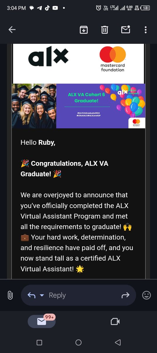 ThemedicRuby's tweet photo. "Thrilled to announce my graduation as a Virtual Assistant from ALX! Ready to bring top-notch organizational skills, efficiency, and professionalism to your team. Open to opportunitiesโletโs connect and make great things happen!
#VirtualAssistant #ALXGraduate #Readytowork https://t.co/QV2eiFTiar