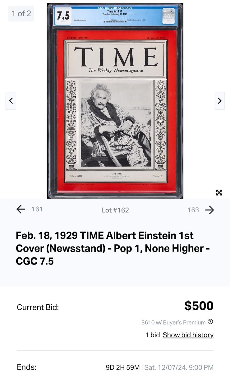 Is Albert Einstein the most relevant human ever on the cover of Time Magazine? 

In 1999, Time Magazine named him the Person of the Century. 

The highest graded newsstand copy of his 1st Time cover (1929) is currently up for auction on Goldin. 

goldin.co/item/feb-18-19…