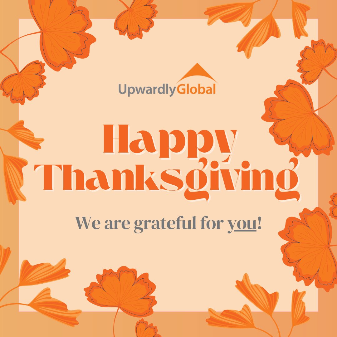 UpwardlyGlobal's tweet image. This #Thanksgiving, we express our heartfelt gratitude to our incredible Upwardly Global community! Your support fuels our mission of advancing #WorkforceInclusion.

Wishing you a joyful Thanksgiving filled with love, laughter, and good food! 🦃 ✨