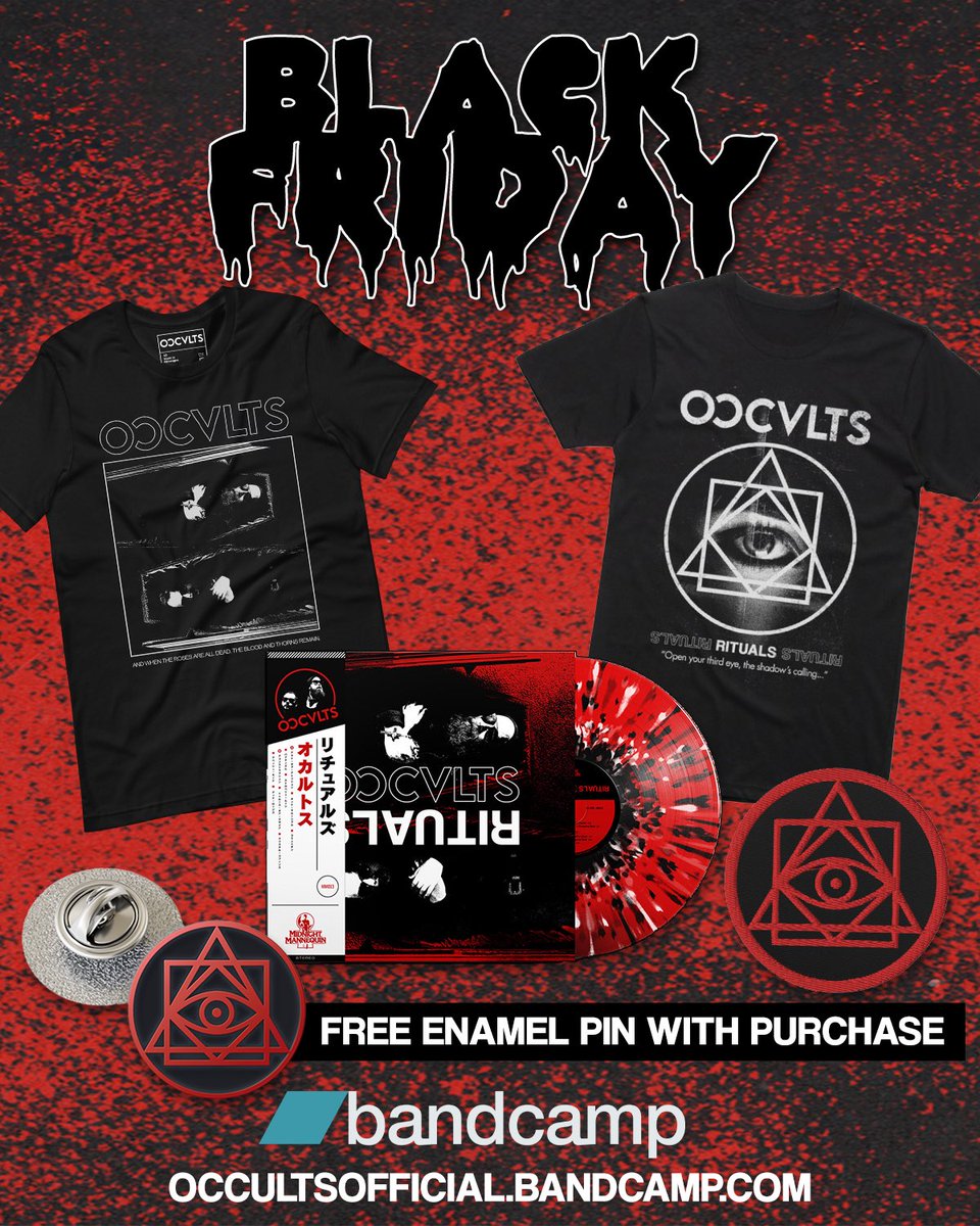 occultsofficial's tweet image. GOTHS! We’re starting #BlackFriday early over on Bandcamp!

FREE ENAMEL PIN with every Vinyl and T-Shirt purchase!

New COFFINS shirt from our Denver show, Patches, Hats, Stickers and more!

OccultsOfficial.Bandcamp.com