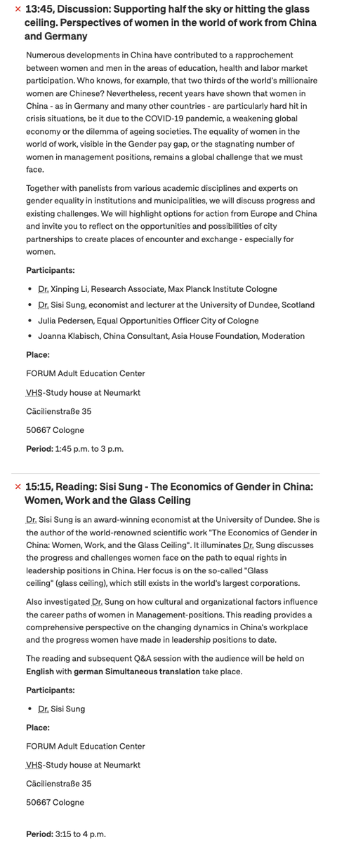 Delighted to be invited by the City of Cologne as a panelist in their upcoming China Day event to discuss women in the workspace in China and Germany. Also have the honor of reading my book to the public in Cologne. Join us at the FORUM Volkshochschule if you are around on