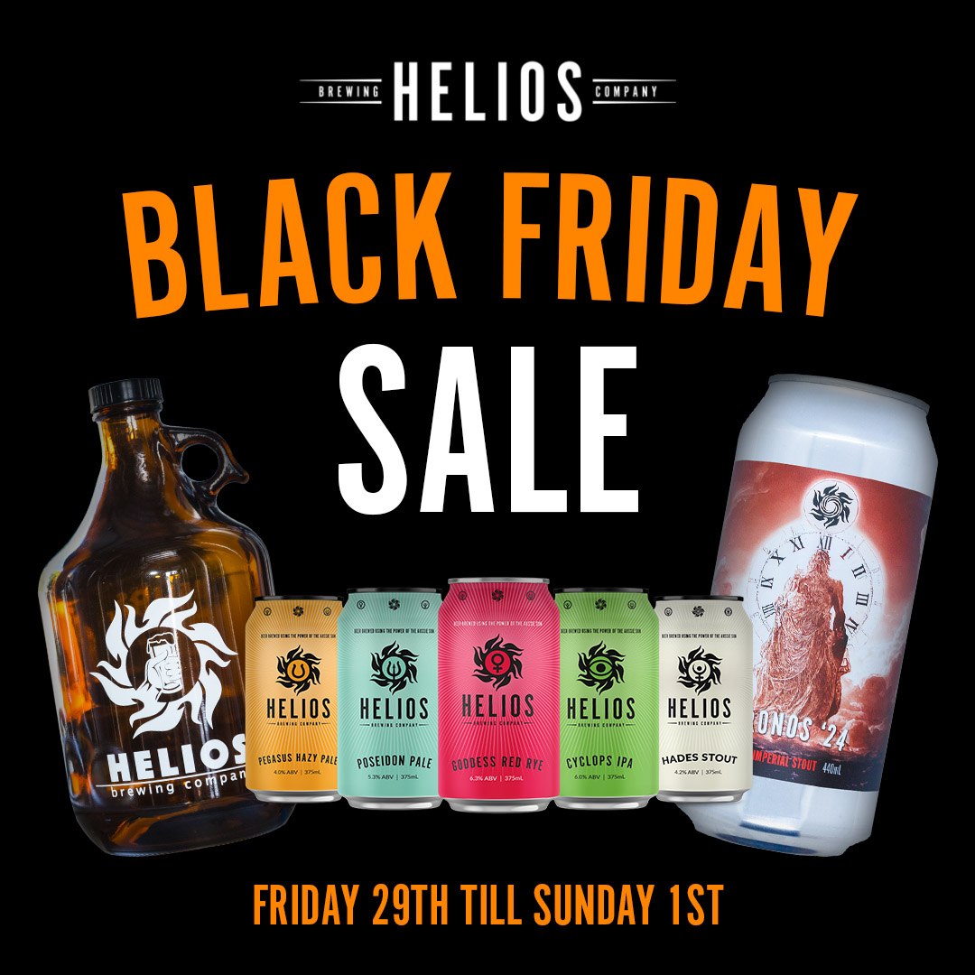Get 25% off 375ml cans, 10% off 440ml cans, and 25% off growler fills in our Black Friday Sale! On till Sunday.

Shop: heliosbrewing.com.au/collections/all

#brisbane #blackfriday #beer #indiebeer #craftbeer #australia