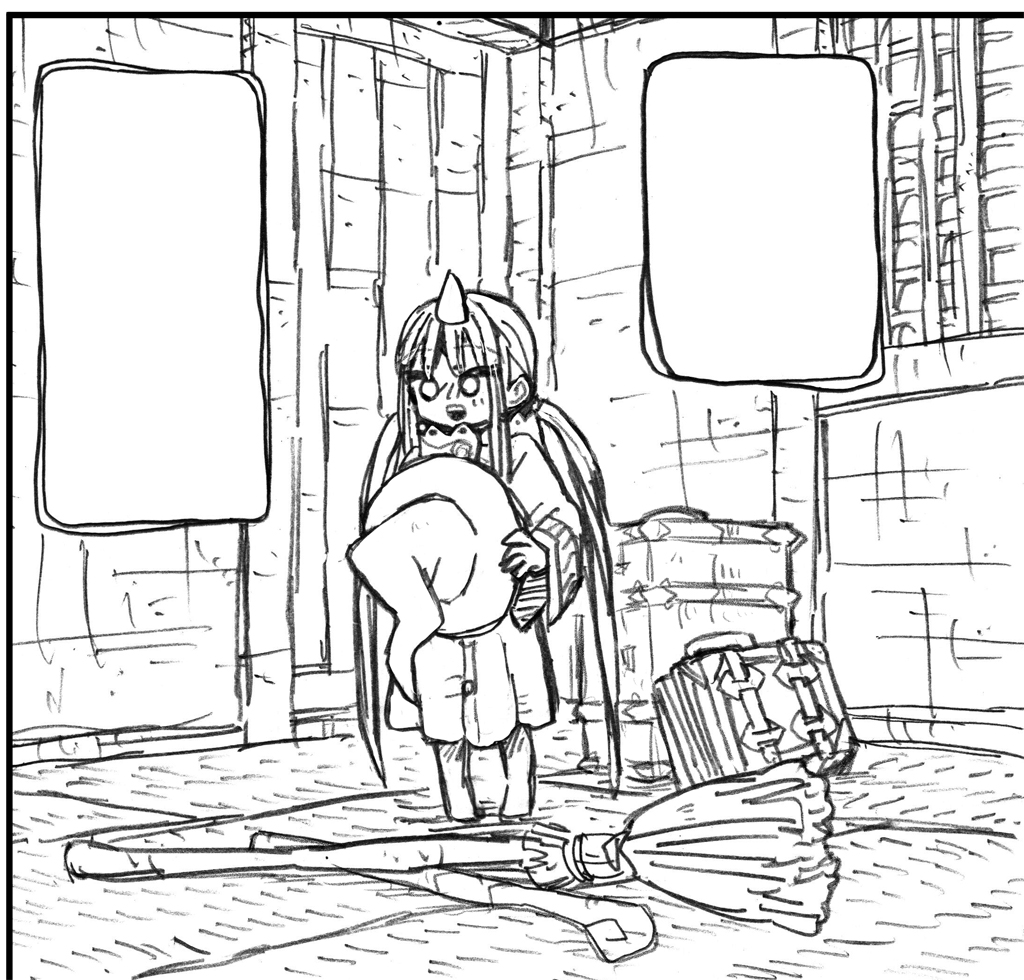 23話、でかカバンを描き忘れたままスキャンして斜めのまま浮いてたカバンがありました 