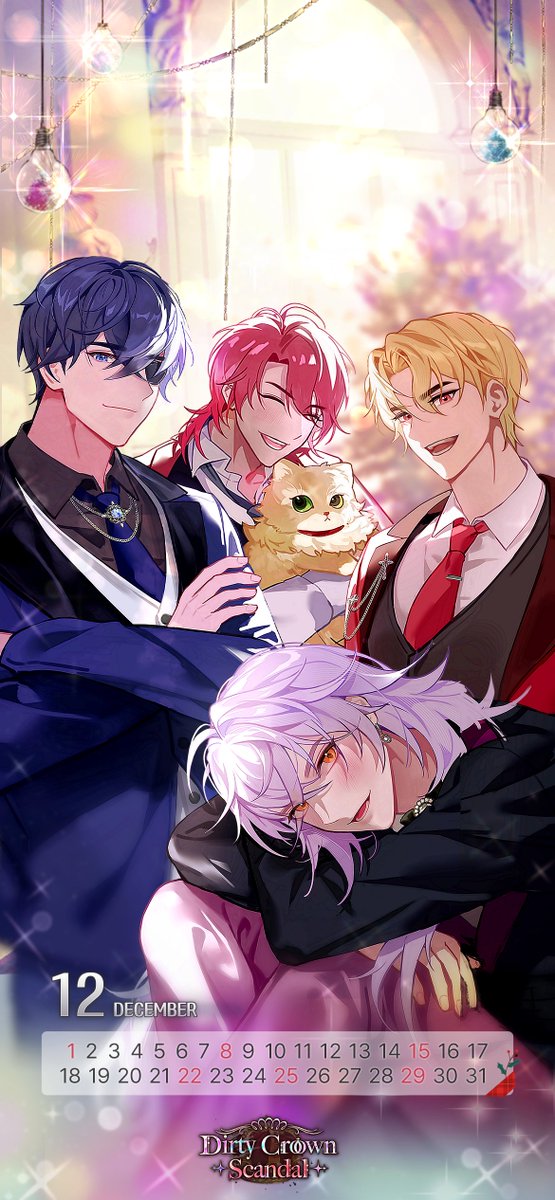 nanva_bl's tweet photo. ✨[Dirty Crown Scandal] December Calendar!✨

Can’t pick just one? 
Spend the holidays with all DCS characters—and don’t forget to bring lion! 🦁 

Download now, enjoy, and show it off on your screen!
#BL #BoysLove #VisualNovel https://t.co/pXFre33O8l