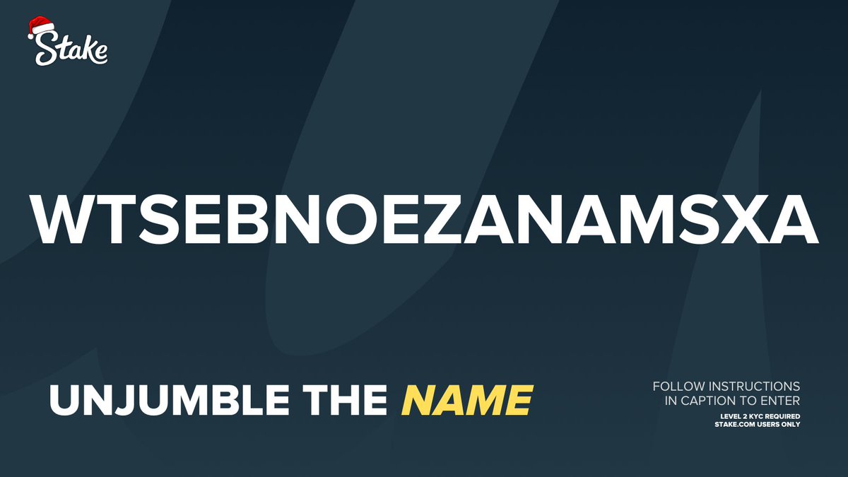 Unjumble the Game Name 🔠

Can you unjumble the below letters and work out which game name it is? 🧠

Comment your answer below alongside your username and we’ll randomly select 10 correct answers to win $100 of Stake Credit each 🤑