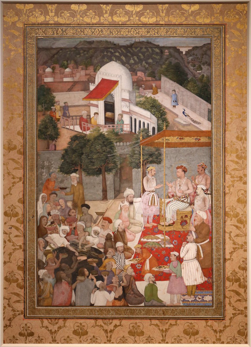 indohistoricus's tweet photo. Jahangir distributing alms at the dargah of Khwaja Muinuddin Chishti in Ajmer. A multi-religious crowd of recipients receiving food from the langar can also be seen. This miniature is dated 1620 and is part of the Nana Phadnis Muraqqa. https://t.co/Ftmy273hl0