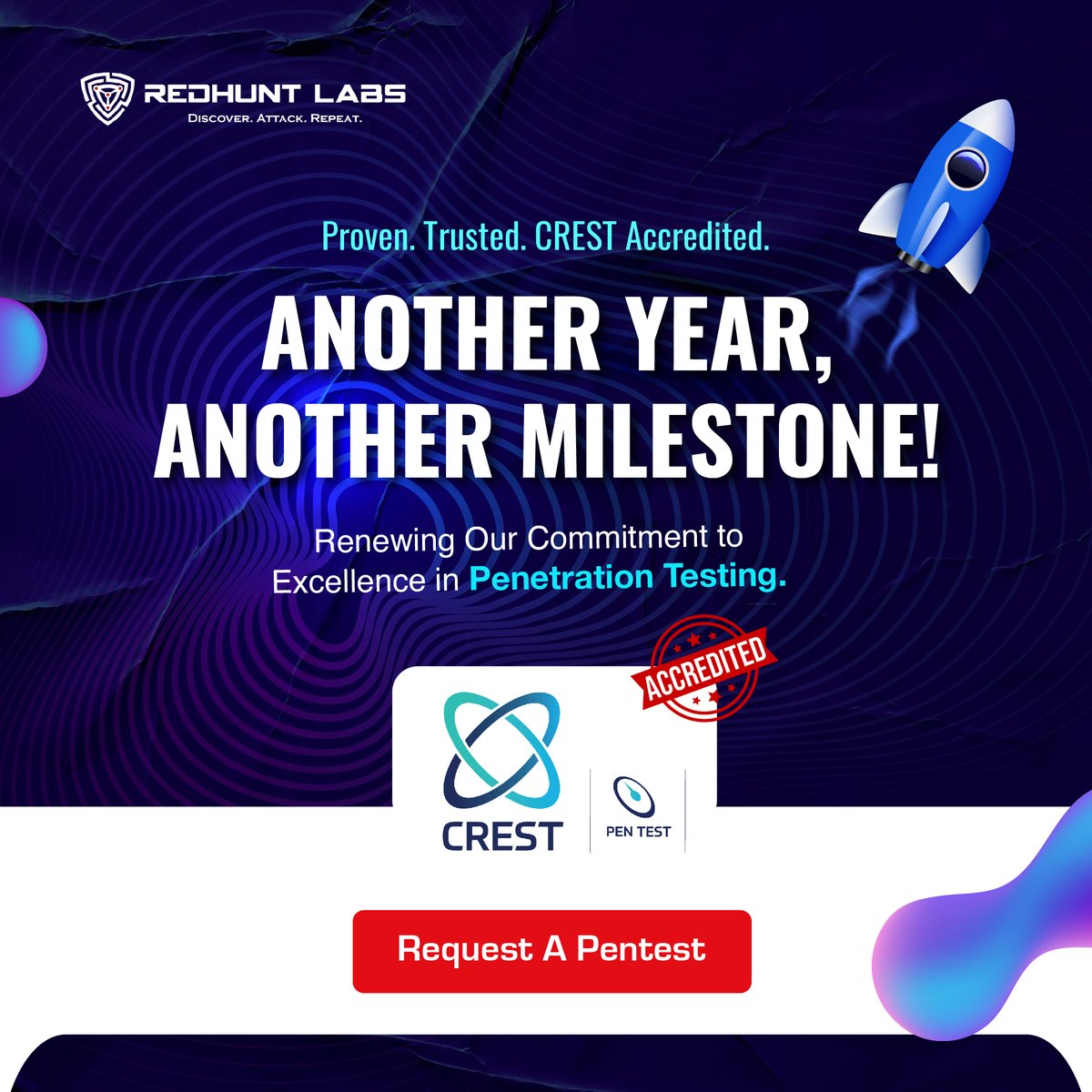 RedHuntLabs's tweet image. Accredited. Trusted. Tested – Year After Year! 🔒
We’re proud to announce that we’ve successfully renewed our CREST membership and met the stringent Penetration Testing requirements for another year! 🎉

Searching for a reliable partner for your pentest? Say No More. Request a…