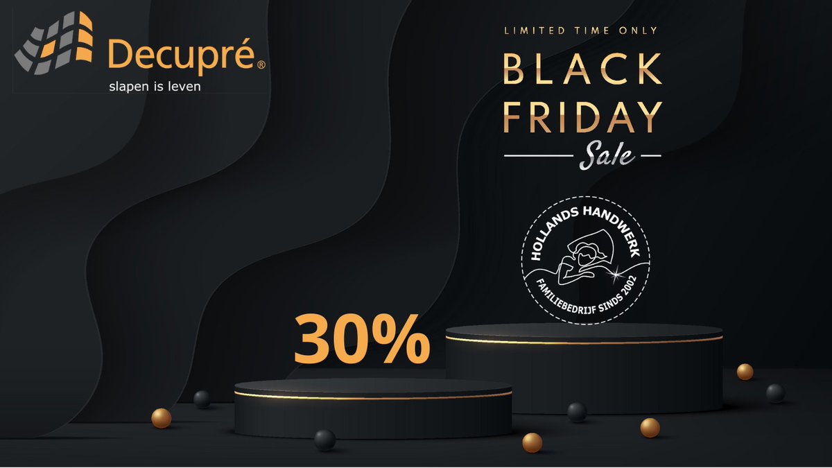 Wilt u 30% korting op onze hoofdkussens, dekbedden en/of toppers? 
Gebruik dan de code BlackFriday2024 tijdens uw bestelling in onze webshop. 
Actie loop tot en met 29-11-24
decupre.com