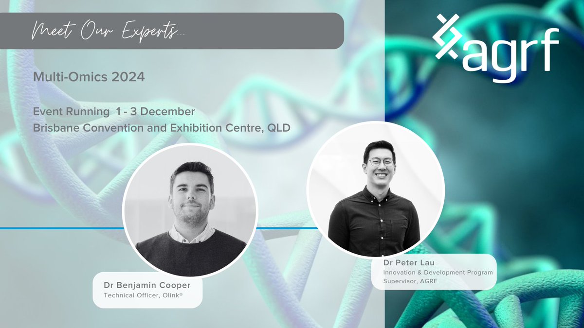 AGRF_genomics's tweet image. #MultiOmics2024, Come and meet our team at #Booth17!
#AGRF #Genomics #MultiOmics2024 #Proteomics #MultiOmics #Olink® #CuttingEdgeTechnology #Pathology #ComputationalBiology #Bioinformatics #InfectiousDiseases #HumanDevelopment #AdvanceGenomicServices #ClinicalSolutions