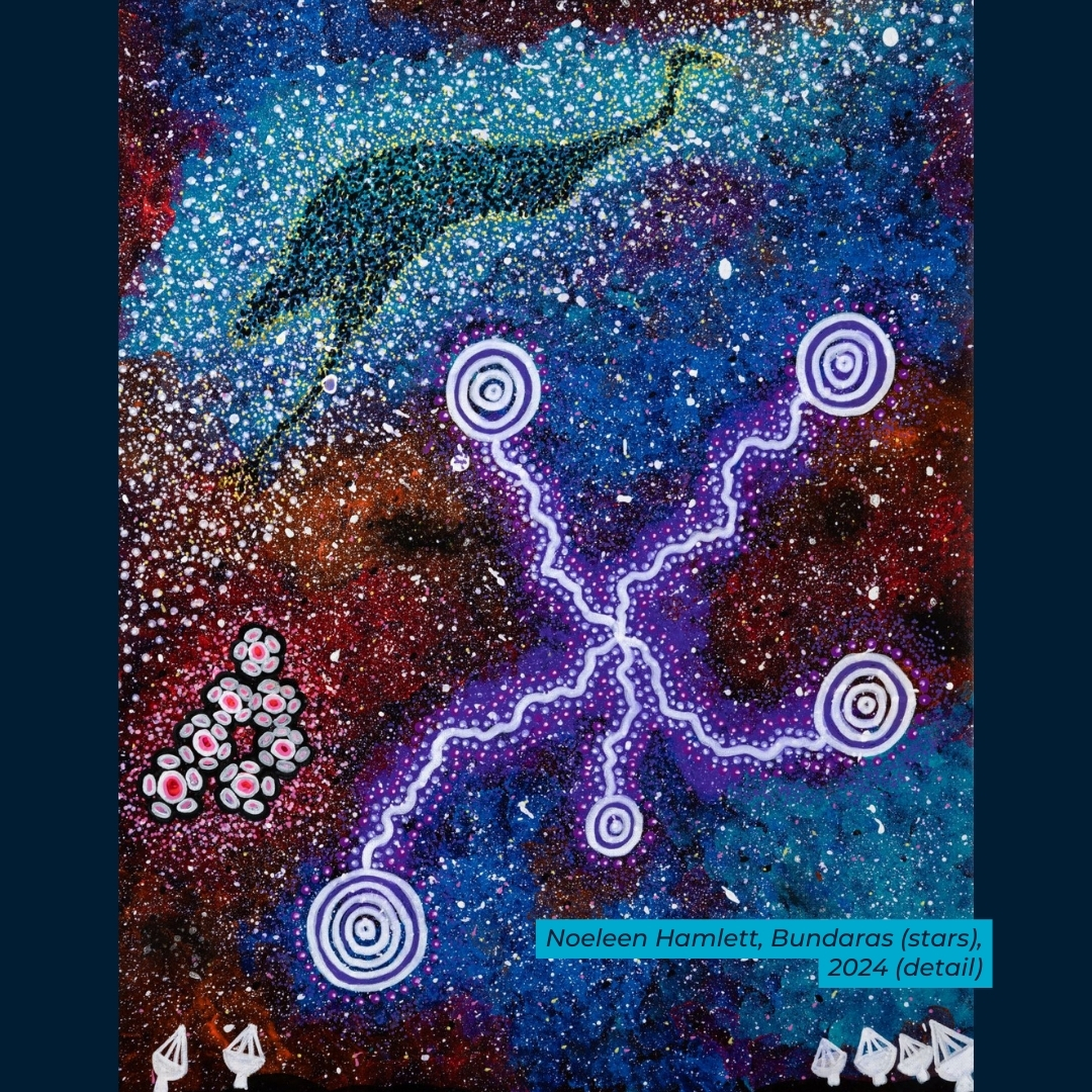 CSIRO's tweet photo. Art and astronomy connecting science and culture. 🌏

The international @SKAO worked with us, the Wajarri Yamaji and @SKA_Africa to feature the cultures of both SKA telescope sites in a new art exhibition, Cosmic Echoes.

Find out more: https://t.co/1TDKc0Zwep https://t.co/niO6Z9raTD
