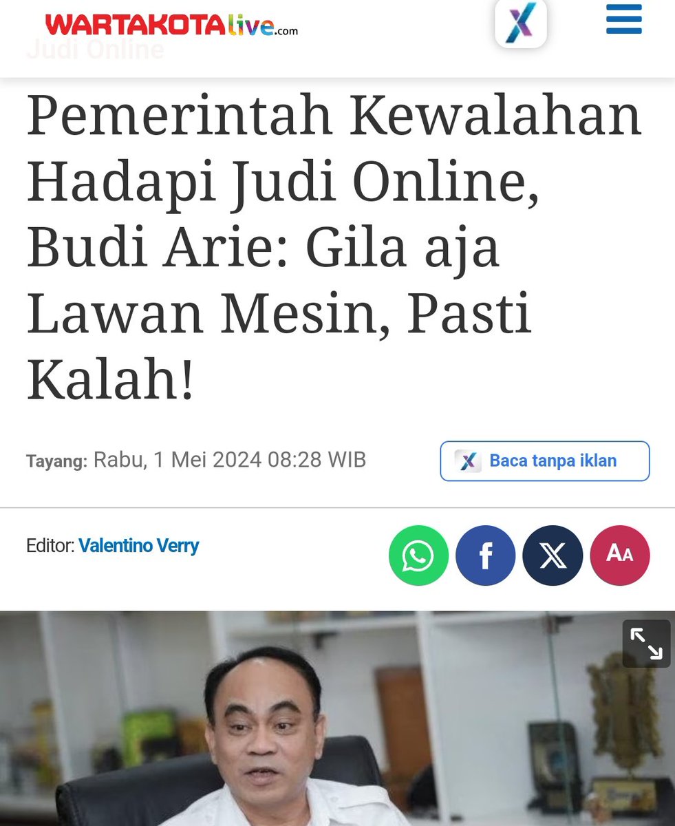 Panggil aja || Mas Steff (@stefanantonio__) on Twitter photo .
.
Tanda-tanda Bahwa Menkomdigi MASUK ANGIN
Dulu Budi Arie ngomong dengan Tone yang sama
Presiden <a href="/prabowo/">Prabowo Subianto</a> sudah waktunya
ANDA CARI MENKOMDIGI YANG BARU
Baru kerja beberapa Bulan aja udah angkat "Bendera Putih" melawan Judol
Bukannya kasih Pernyataan TEGAS dan BERANI
Saya .
.
Tanda-tanda Bahwa Menkomdigi MASUK ANGIN
Dulu Budi Arie ngomong dengan Tone yang sama
Presiden <a href="/prabowo/">Prabowo Subianto</a> sudah waktunya
ANDA CARI MENKOMDIGI YANG BARU
Baru kerja beberapa Bulan aja udah angkat "Bendera Putih" melawan Judol
Bukannya kasih Pernyataan TEGAS dan BERANI
Saya