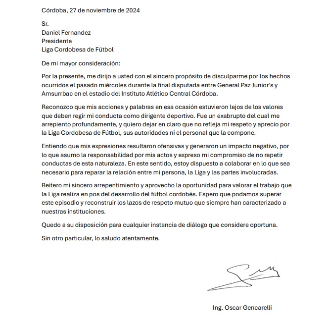 Cumplo con difundir, a pedido de la Liga Cordobesa, la nota del Comite Ejecutivo al Club General Paz Juniors y la nota en respuesta personal, donde admito mi error y pido disculpas <a href="/GPJrs_Oficial/">General Paz Juniors</a> <a href="/InfoLigaCba/">INFO LIGA</a> <a href="/LAVOZcomar/">LAVOZcomar</a> <a href="/acareto_MundoD/">Agustín Caretó</a> <a href="/LagartoShowOk/">El Show del Lagarto</a> <a href="/radiomitrecba/">Radio Mitre Córdoba</a> <a href="/RadioSucesos/">Radio Sucesos</a>