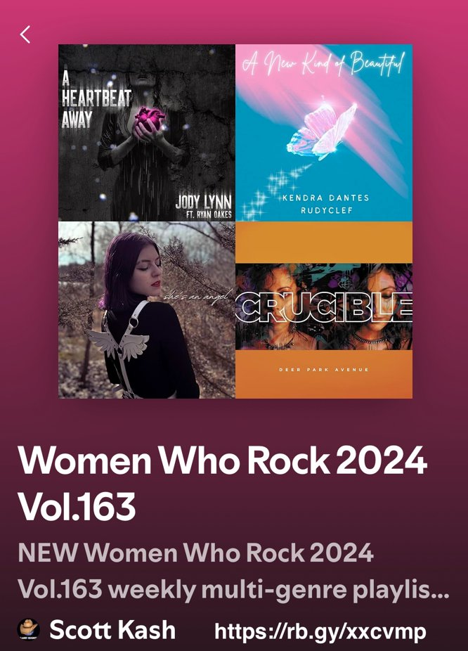 NEW #WomenWhoRock a multi-genre playlist Vol.163 with the best #newmusic

<a href="/jodylynnmusic/">JodyLynnMusic</a>/<a href="/ImRyanOakes/">Ryan Oakes</a>
<a href="/KendraDantes/">Kendra Dantes</a>/#Rudyclef
<a href="/kaleajordan_a/">kalea jordan ✭</a>
<a href="/deerparkavenue/">Deer Park Avenue</a>
<a href="/DangerTwinsBand/">DangerTwins</a>/<a href="/LONIS_Music/">LÒNIS</a>
+MORE

#Spotify
rb.gy/xxcvmp

#NewMusic2024 #MultiGenre