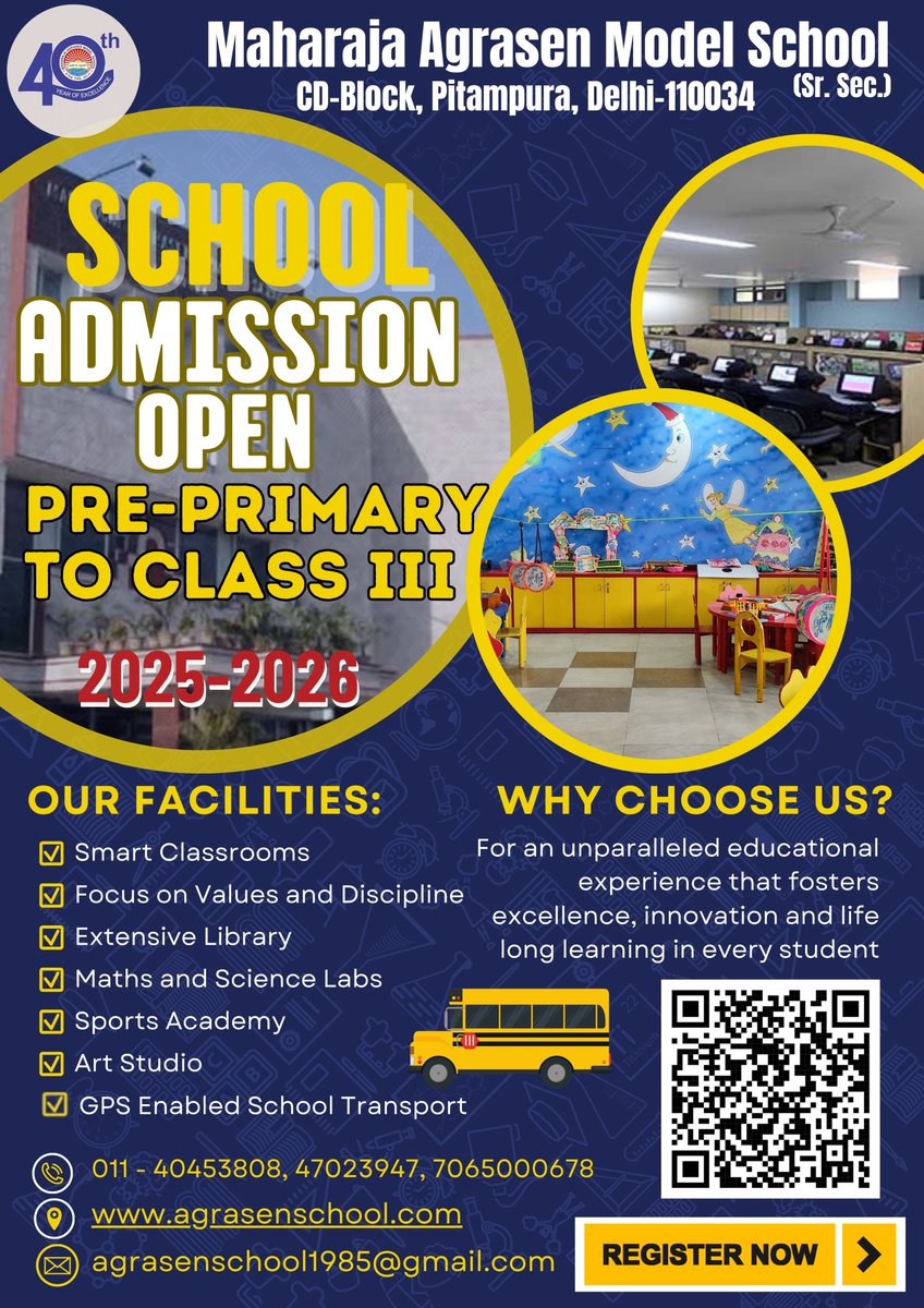 Admissions Open for 2025-2026 at MAMS.
Now enrolling for Pre-Primary to Class III! Give your child an educational experience that nurtures excellence, innovation, and lifelong learning.
📞011-40453808, 47023947, 7065000678
📧agrasenschool1985@gmail.com
🌐agrasenschool.com