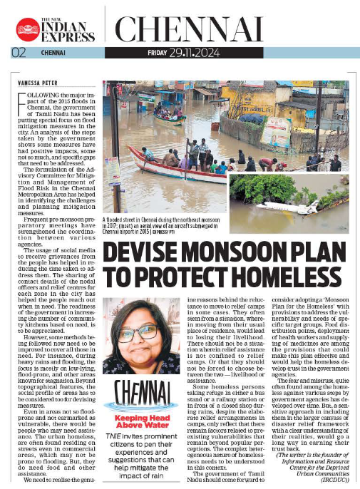 The formulation of the Advisory Committee for Mitigation and Management of Flood Risk in the #Chennai Metropolitan Area has helped in identifying the challenges and planning mitigation measures, writes <a href="/VanessaPeter16/">Vanessa Peter</a> (Founder of Information and Resource Centre for the Deprived