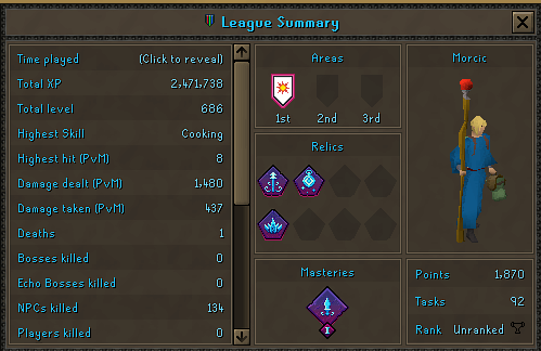 MorcicRS's tweet photo. A look at my Leagues so far! haven't had any time to play today. #OSRS #LeaguesV #RagingEchoes https://t.co/vf6FiMKDJV