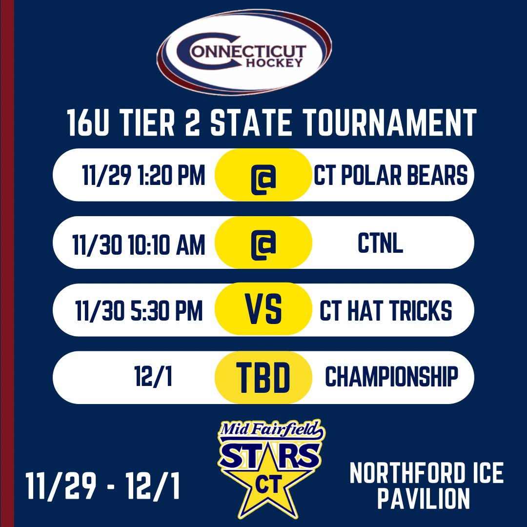 Good Luck to our teams competing in the CHC State Tournament 11/29 - 12/1