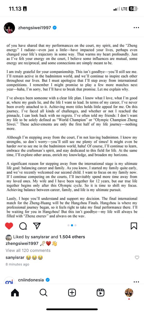 chitattooes's tweet photo. **BREAKING NEWS**

Zheng Siwei has announced his retirement.

The greatest male mixed doubles player in history, you will be missed…😭 https://t.co/Qhm2t8xKnU