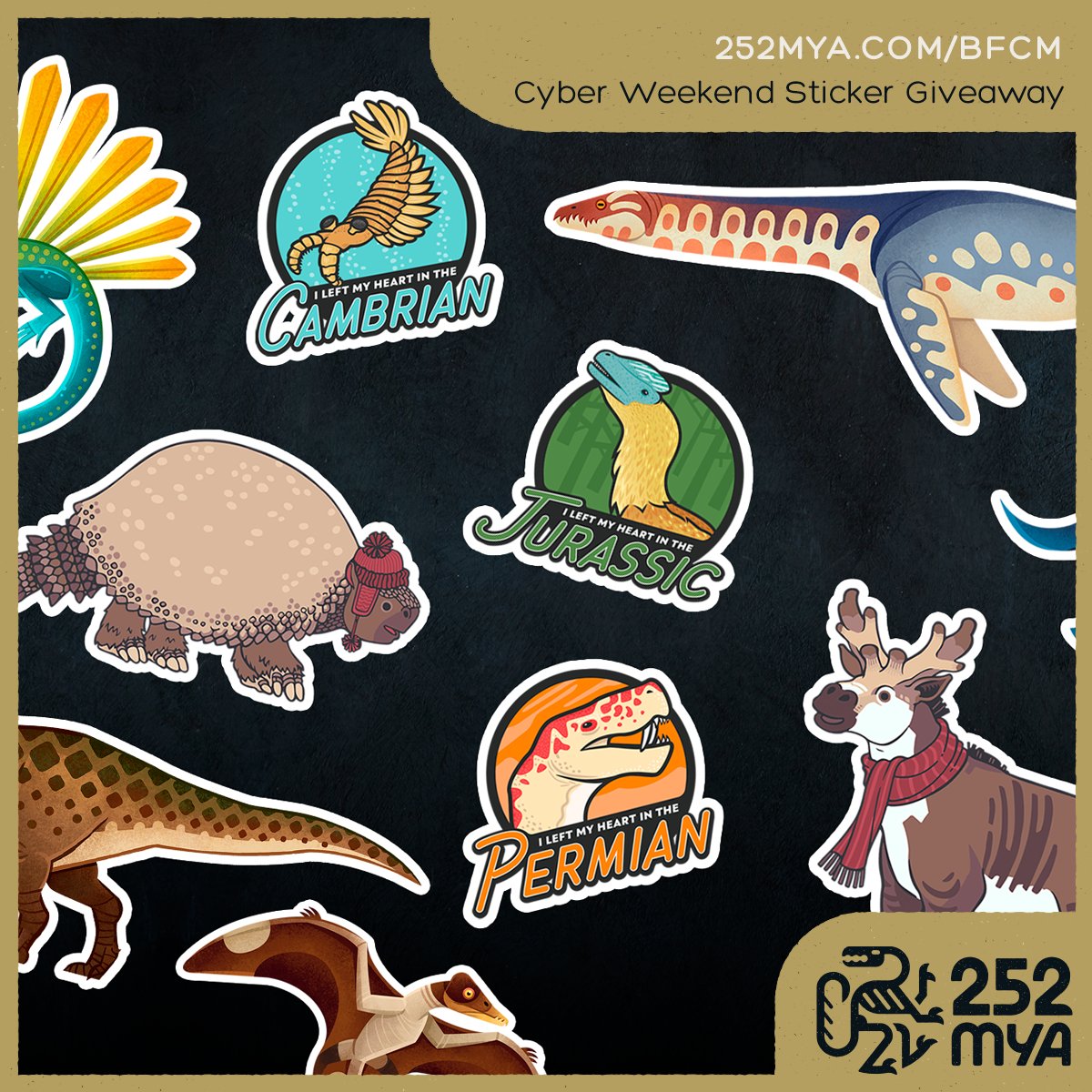 Cyber Weekend is upon us again! Place an order $25 or more Friday to Monday and get free random stickers. One per person per order per day.

252mya.com/bfcm

#fossils #paleontology
