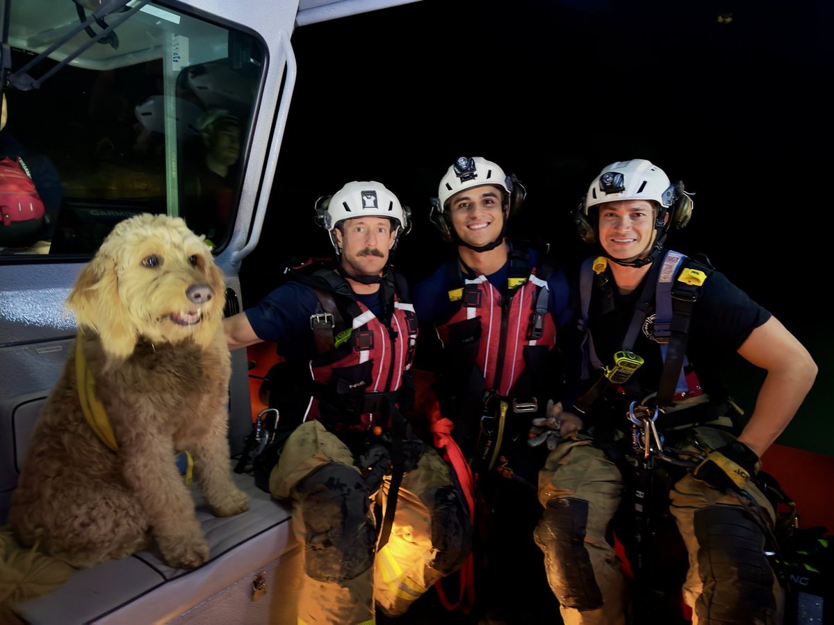 metrofirepio's tweet photo. This evening, Metro Fire was dispatched for a dog that went over the bluffs in Fair Oaks. Our closest boat, our Heavy Rescue team and our Unmanned Aerial Vehicle (UAV) team all came together to successfully rescue “Charlie”, a golden doodle mix.  Charlie was removed via a high angle technical rescue operation, and brought down to our boat on the river. Charlie was safely returned to his owner without injury and is currently getting a fresh bath and dinner with his owner.

A very Happy Thanksgiving for this family!