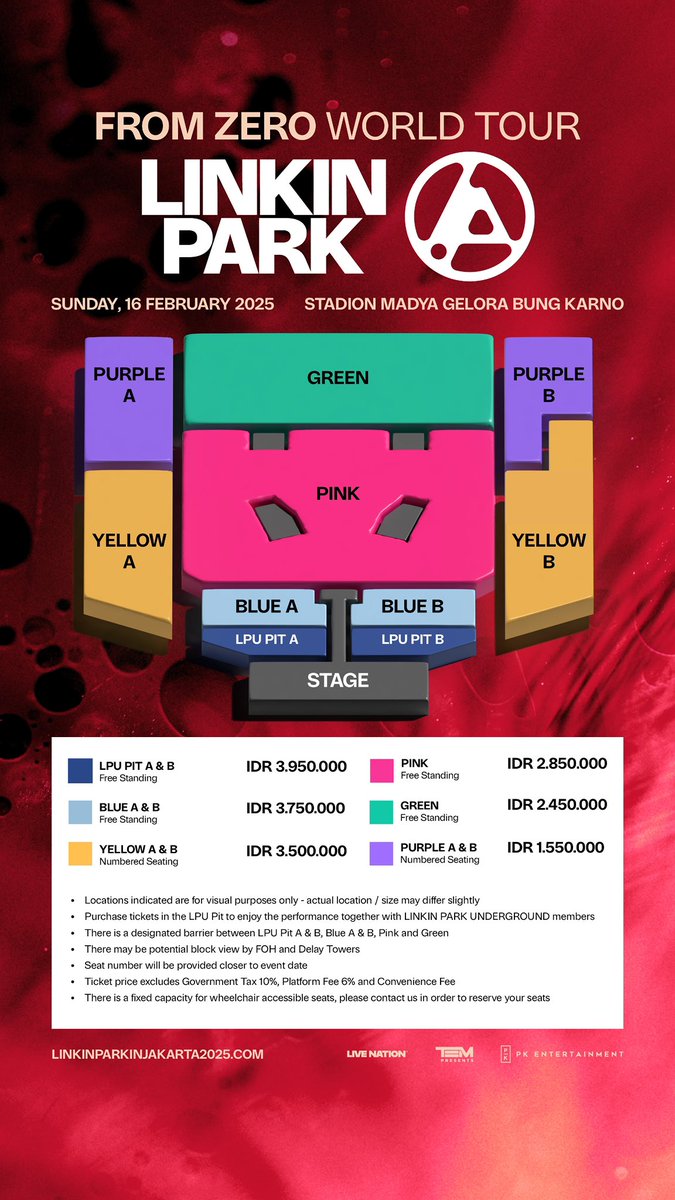Ticketing Info &amp; Seat Map alert📌‼

LINKIN PARK “FROM ZERO WORLD TOUR” 2025 in Jakarta 16 February 2025

Stadion Madya Gelora Bung Karno

#LINKINPARK #LINKINPARKinJakarta2025