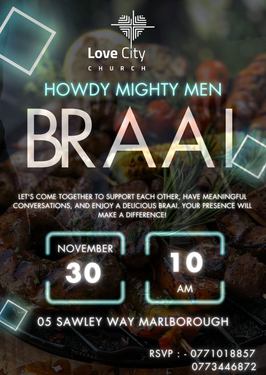 KudaKapswara's tweet photo. Men let's come together to support each other, have meaningful conversations, enjoy the man cave and braai. Your presence will make a difference!
 .
.
.
.
.
.
.
#mightymen
#howdymightmen
#LoveCityChurch
#lovecitychurch https://t.co/5uxIzdps7D