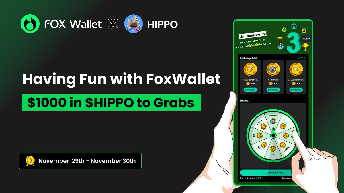 FoxWallet's tweet photo. 😍The fun keeps rolling with @hippo_cto, the cutest $HIPPO on SUI! 🦛💧

💰Missed the last HIPPO giveaway on @FoxWallet? Here’s your chance! $1,000 in $HIPPO at Fox Mall for grabs! you can either exchange or spin in the lottery!🎡

✨Let's enjoy the pure $HIPPO fun!👉 https://t.co/eDFwXN9ze7