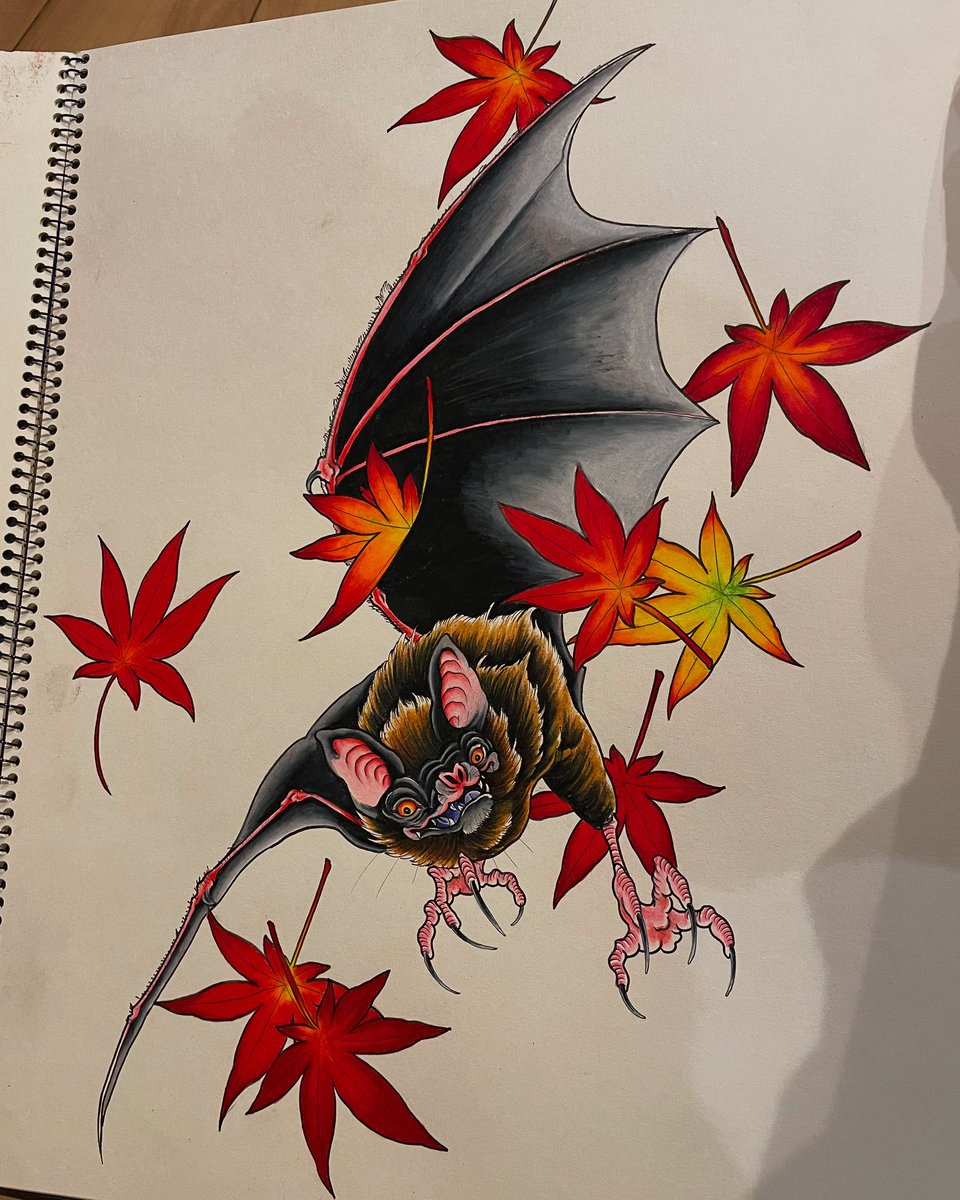 アートワーク コウモリと紅葉 #japan #japanese #japanesetattoo