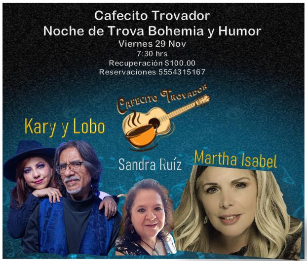kompi1570's tweet photo. “Cafecito Trovador” con Sandra Ruíz y sus boleros de amor. Kary y el Lobo como invitados especiales y la siempre trova y canción mexicana con Martha Isabel.  #5554315167
NAUCALPAN Reforma #14 SAN Juan Totoltepec, casi frente al Club Reforma  . https://t.co/RRzX4ugarR