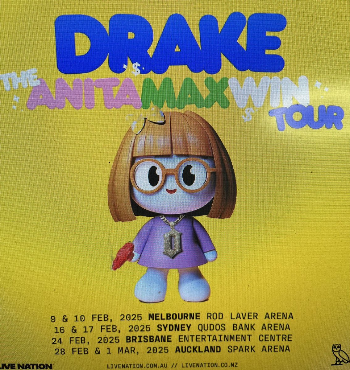 The Aus govt revoked the visa of <a href="/RealCandaceO/">Candace Owens</a> on character grounds cancelling her tour yet are allowing Diddy’s co-conspirator in sex trafficking minors here to tour. 

Drake’s juvenile themed tour poster is not at all creepy under the circumstances.  #Drake #CancelDrakesVisa