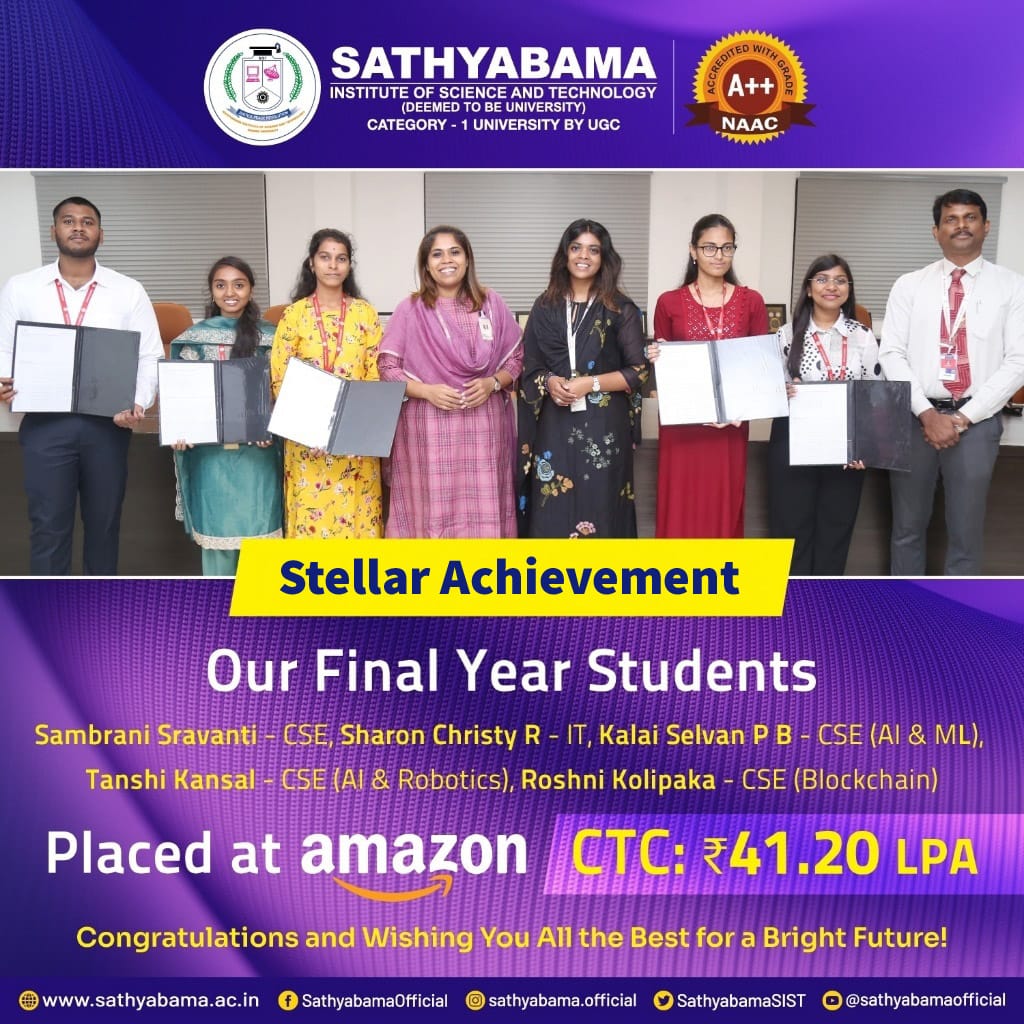 SathyabamaSIST's tweet photo. #sist #sathyabama #sathyabamainstituteofscienceandtechnology #dremcompanies #DreamOffer #amazon #highestCTC https://t.co/wM78SH5iQh