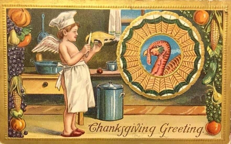Health Code Violation Cherub is here once again to wish you all a very happy Thanksgiving!

#Thanksgiving2024 #vintagepostcard #couldyoumaybeputsomepantson