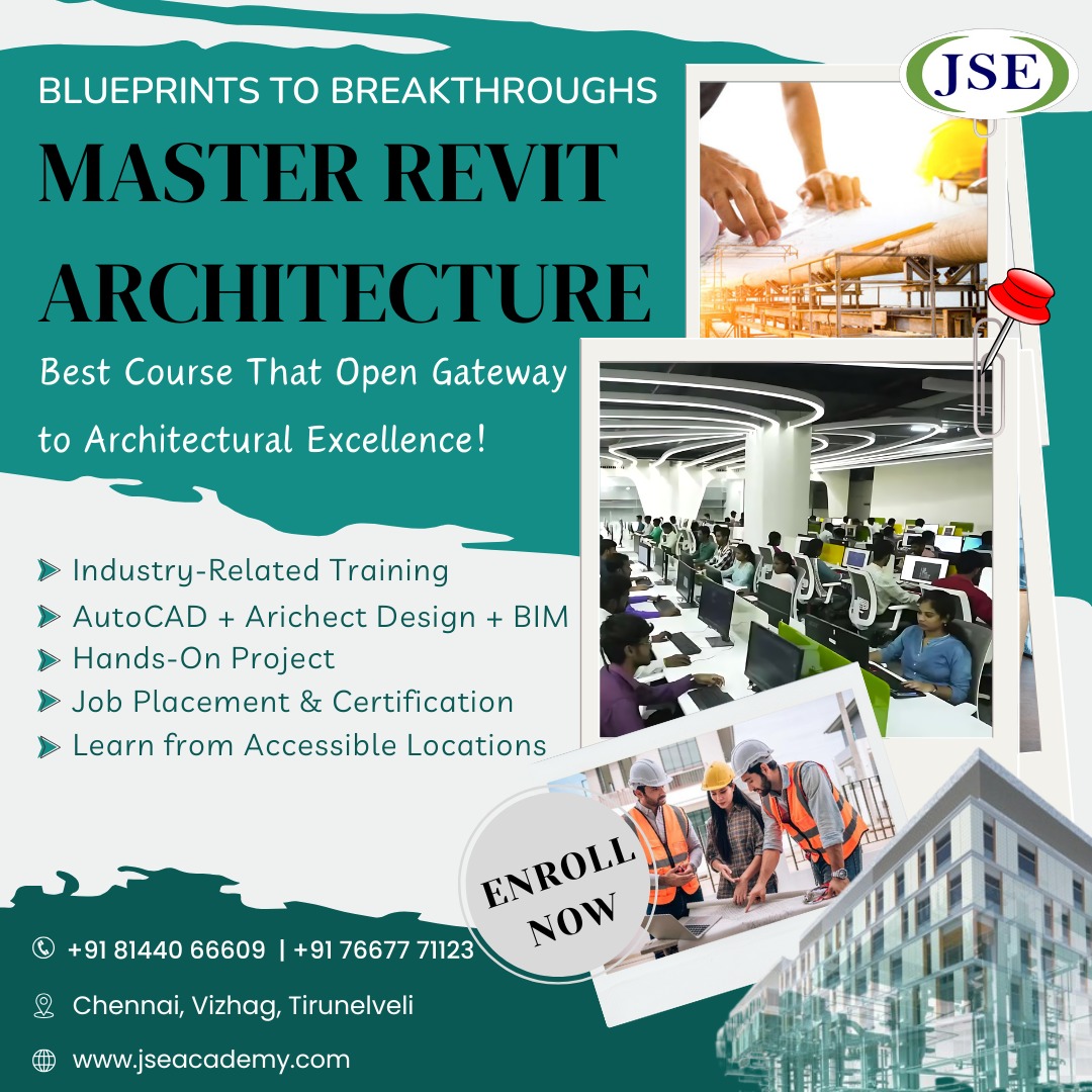 JSE_Academy's tweet image. Unlock the power of Revit Architecture and shape your future in the design industry.
🌐 jseacademy.com
+91 81440 66609 | +91 76677 71123

@followers

#RevitArchitecture #JSEAcademy #ArchitectureTraining #BIMSkills #CareerGrowth #MEPCourse #SkillForJob #EngineeringSkills