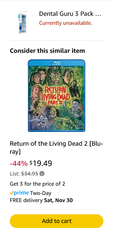 MrSinnerCaesar's tweet photo. @amazon  - Someone needs to put down the bottle, I'm not sure how blueray movie is 'similar' to toothbrushes... lol!! https://t.co/w6ynUNM0ag
