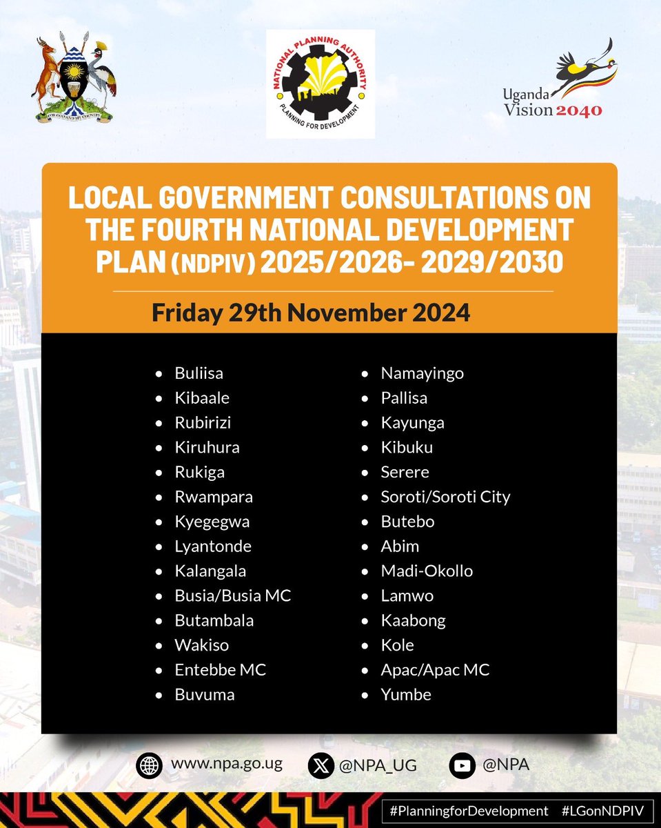 trevorlutalo's tweet image. It is Day 5 of the #LGonNDPIV consultations nationwide. @NPA_UG is engaging with various stakeholders in towns, cities, and districts regarding the proposed development strategies.

#PlanningforDevelopment