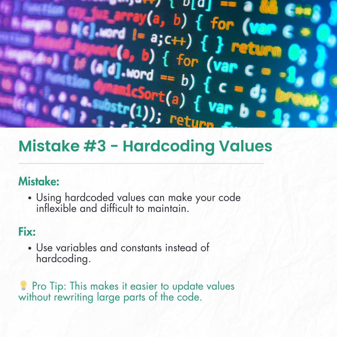 Gfee_work's tweet image. Every coder makes mistakes, but learning from them is key! Here are some common coding errors and how to avoid them. Improve your code with these simple tips! #codingmistakes #codetips #learnprogramming #beginnercoder #programmingtips #gfeework #codinglife #softwaredevelopment