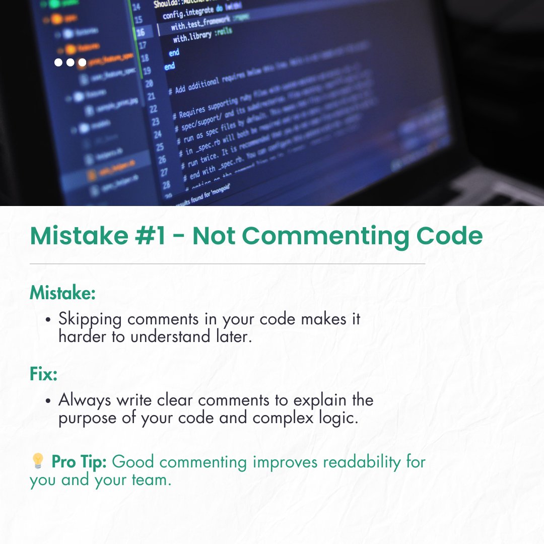 Gfee_work's tweet image. Every coder makes mistakes, but learning from them is key! Here are some common coding errors and how to avoid them. Improve your code with these simple tips! #codingmistakes #codetips #learnprogramming #beginnercoder #programmingtips #gfeework #codinglife #softwaredevelopment