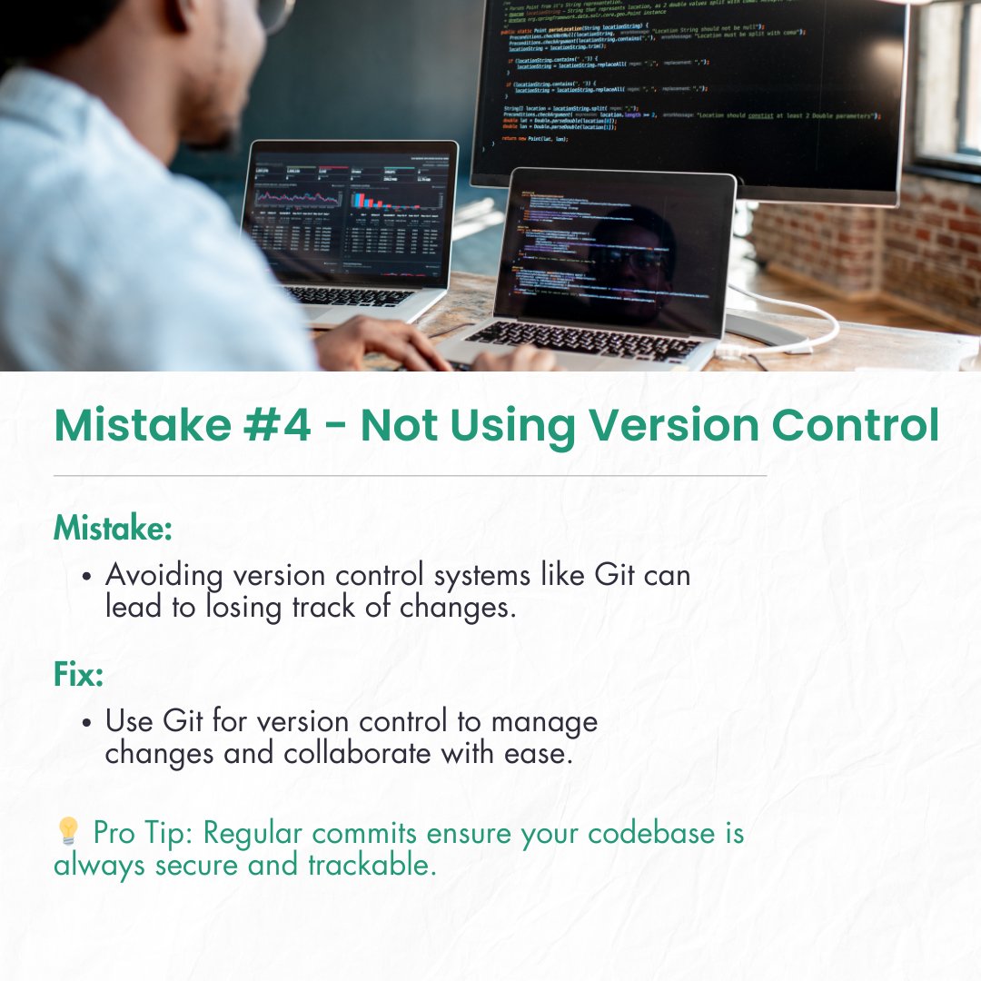 Gfee_work's tweet image. Every coder makes mistakes, but learning from them is key! Here are some common coding errors and how to avoid them. Improve your code with these simple tips! #codingmistakes #codetips #learnprogramming #beginnercoder #programmingtips #gfeework #codinglife #softwaredevelopment