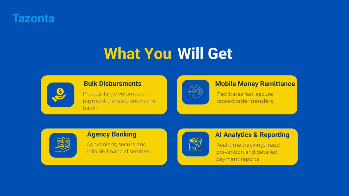 💡 What You Get with Tazonta:
🌟 Convenience: Seamless withdrawals, deposits, &amp; bill payments.
💼 Global Access: Send &amp; receive hassle-free.
📱 Mobile Money: Bulk payments.
💳 Financial Ease: RRA Payments.
📞 Contact us today.
#Tazonta #construction #agriculture #fintech #sdg8