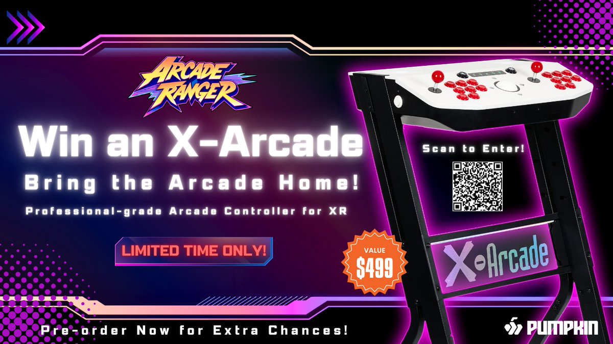 Win an X-Arcade Machine! 🏆🎮
Bring the arcade experience home! 🕹️✨ We're giving away a Professional-Grade X-Arcade Controller for XR (valued at $499)! 🎁
👉 Enter Here: reurl.cc/O5kXlA
⏰ Limited Time Only! Pre-order Arcade Ranger now for extra chances to win. 🚀🔥