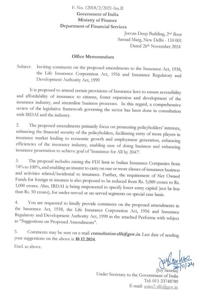 CNBCTV18Live's tweet image. #Government releases consultation paper, seeks #stakeholder views on raising #FDI limit in #insurance to 100% from 74% &amp;amp; Insurance Act Amendment

Under Insurance Amendment, govt seeks stakeholder views on composite insurance license
