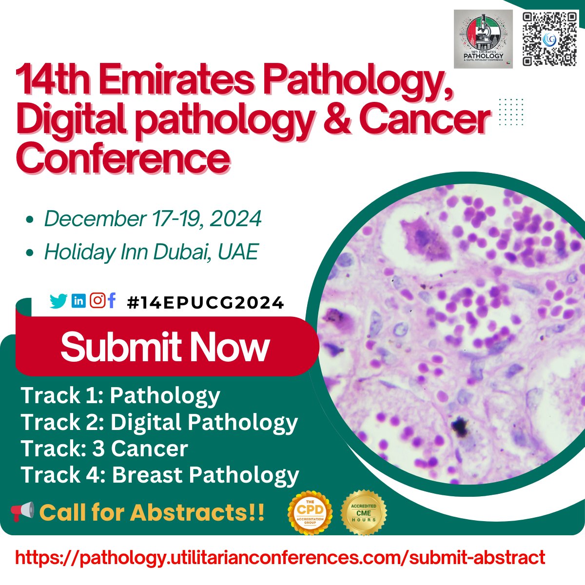 Pathology Experts (@pathologyexper1) on Twitter photo Deadline Alert!! 📢
Showcase your vision, shape the future submit your abstract now at the 14th Emirates Pathology, Digital Pathology & Cancer Conference, from Dec 17-19, 2024, in Dubai, UAE & Online.
Submit here: pathology.utilitarianconferences.com/submit-abstract
#PathologyInnovation #CancerDiagnostics Deadline Alert!! 📢
Showcase your vision, shape the future submit your abstract now at the 14th Emirates Pathology, Digital Pathology & Cancer Conference, from Dec 17-19, 2024, in Dubai, UAE & Online.
Submit here: pathology.utilitarianconferences.com/submit-abstract
#PathologyInnovation #CancerDiagnostics