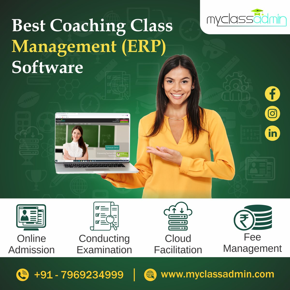 MyClass_A_dmin's tweet image. MyClassAdmin provides the best Coaching Class Management ERP Software in India.
Sign Up Today at myclassadmin.com &amp;amp; Call Us at +917969234999 for more information.
Book a FREE demo: myclassadmin.com/signin/schedul…

#coachingclasssoftware #classmanagementsoftware #coachingsoftware